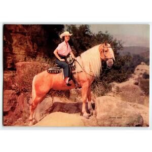 Cowgirl Rides Horse Western Riding High Art Print 1940's Mountains Rocks West
